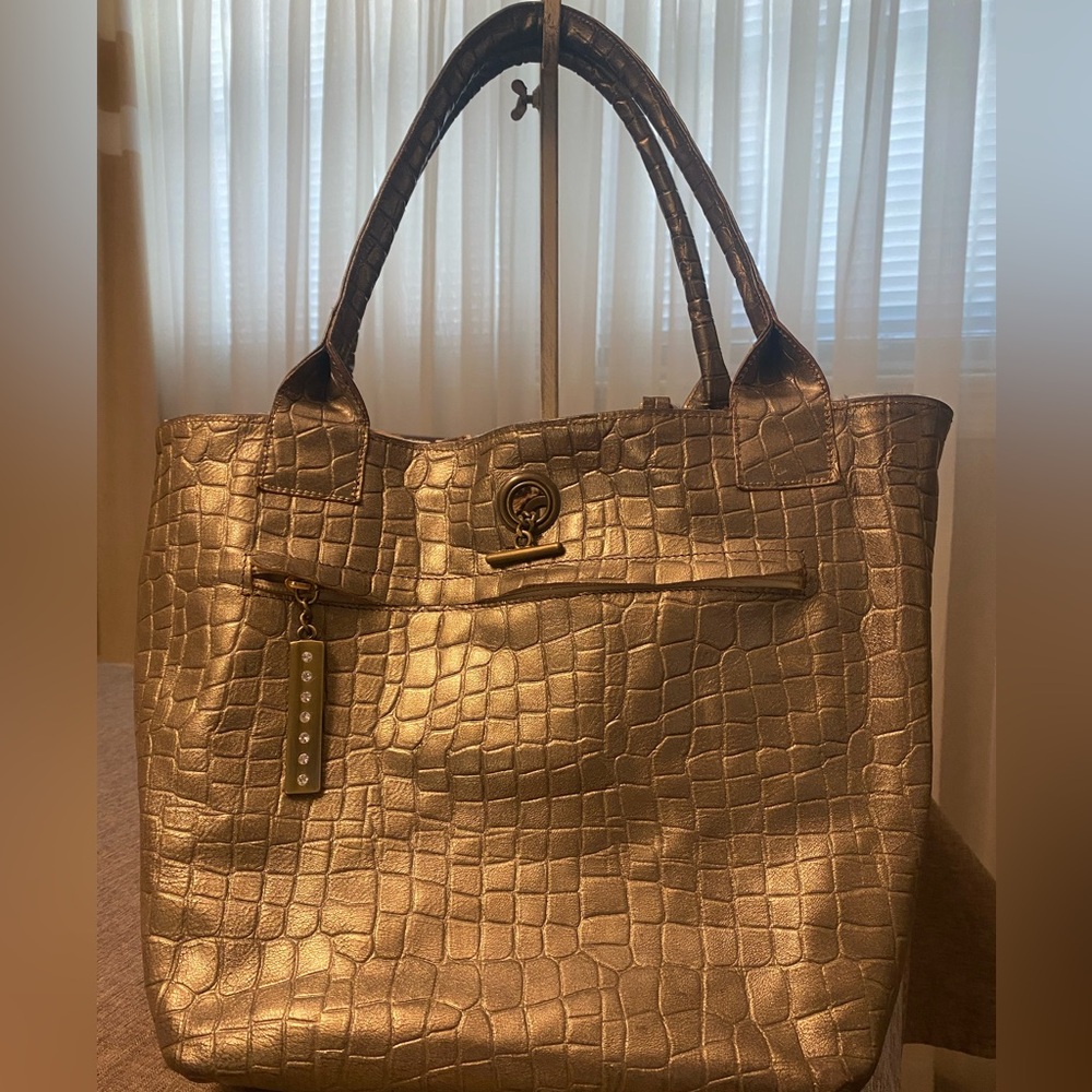 Angeleigh Anastasio Brown Snake Print Tote Bag Pony fur and metallic leather - Picture 7 of 13